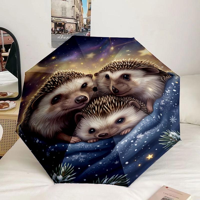 Autumn Hedgehog Family Umbrella 8-Frame for Travel, camping, Casual Lightweight Portable Umbrella, Essential for every family Holidays Gift