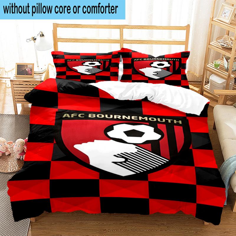 Set Biancheria da Letto Stampato con Stemma AFC Bournemouth 3 Pezzi Copripiumino Chiusura Include 1 Copripiumino e 2 Federe Set Biancheria da Letto Decorazioni per la Casa Regali
