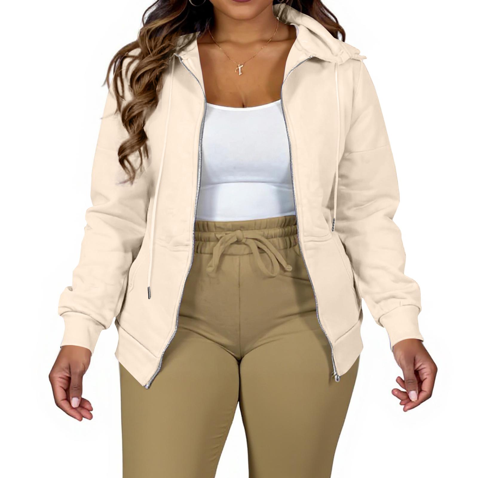 

Women s Fashion Casual Plus Size Hooded Long-Sleeve Solid Jacket L