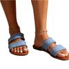Women's Bohemian Style Double Strap Frayed Edge Slide Sandals Summer Casual Flat Open Toe Slip On Slippers