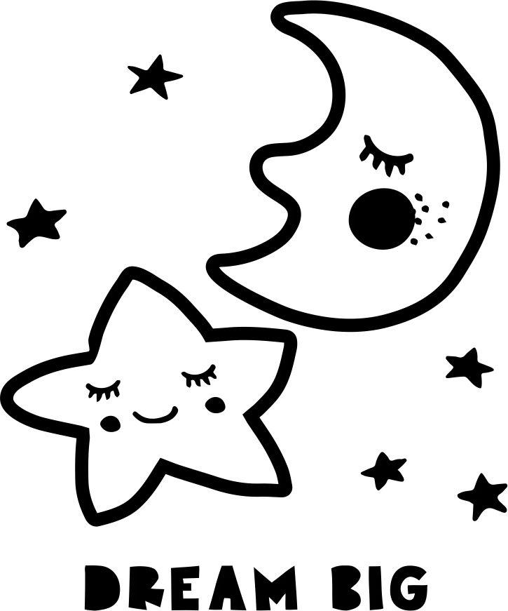 Printtoo Sleeping Moon Star With Dream Big Word Design Square Wooden Rubber Stamp-2 X 2
