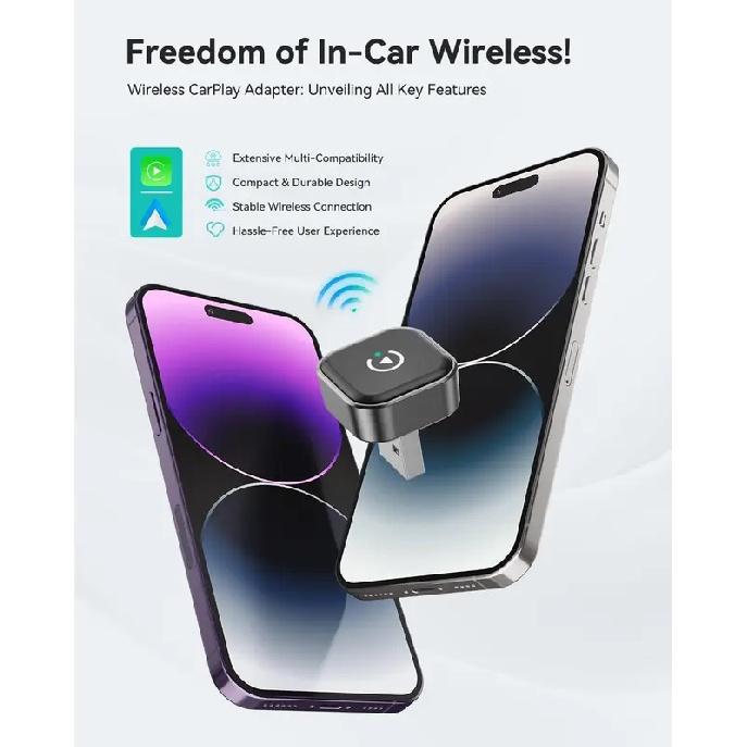 2026 2-in-1 Wireless CarPlay & Android Auto Adapter, Ultra Mini Dongle Converts Wired to Wireless Plug & Play Stick for Cars