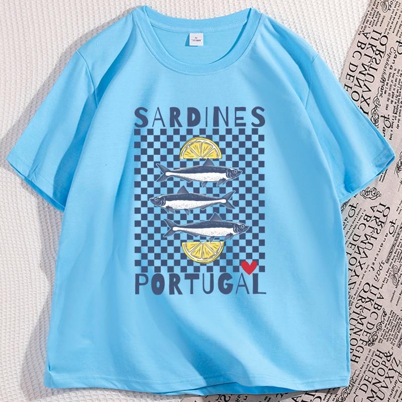 Vintage Sardines Graphic Tee Unisex Unisex Summer Portugal Coastal Comfort Tshirt Beach Shortsleeved Round Neck Tshirt Clothes