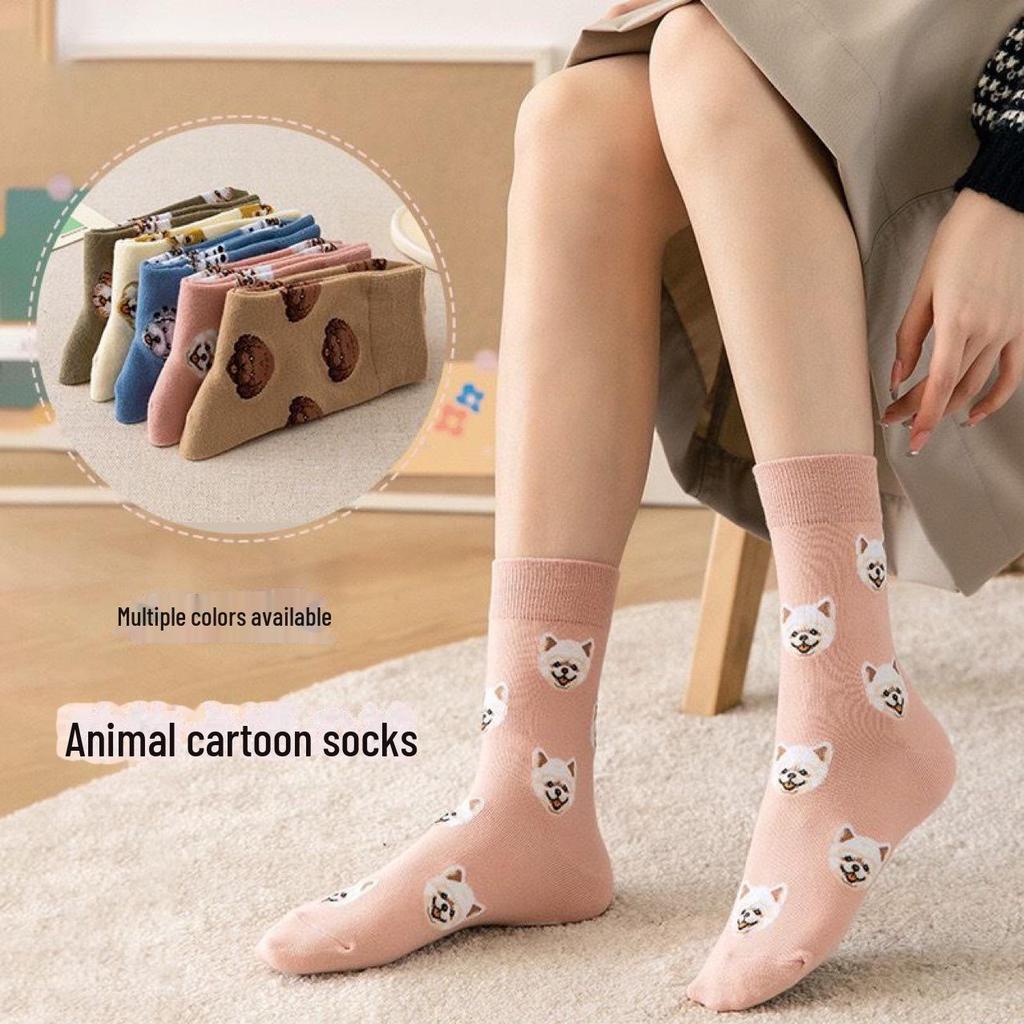 Women's Korean-Style Cartoon Animal Socks - Autumn/Winter Mid-Calf Trendy Cute College Style