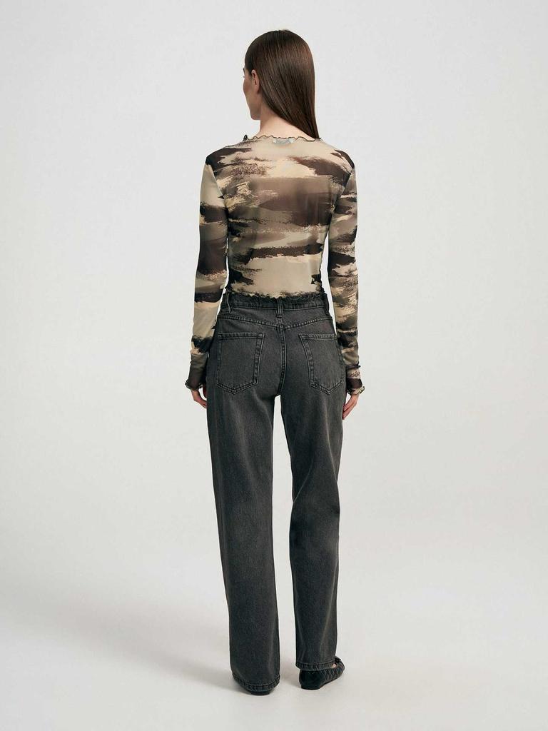 Women's Sexy Leopard Print Mesh Slim-Fit Bodysuit Top for Autumn/Winter