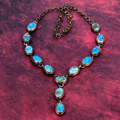 Collar de Piedra Turquesa Tibetana Cobre Electroformado Collar Ajustable