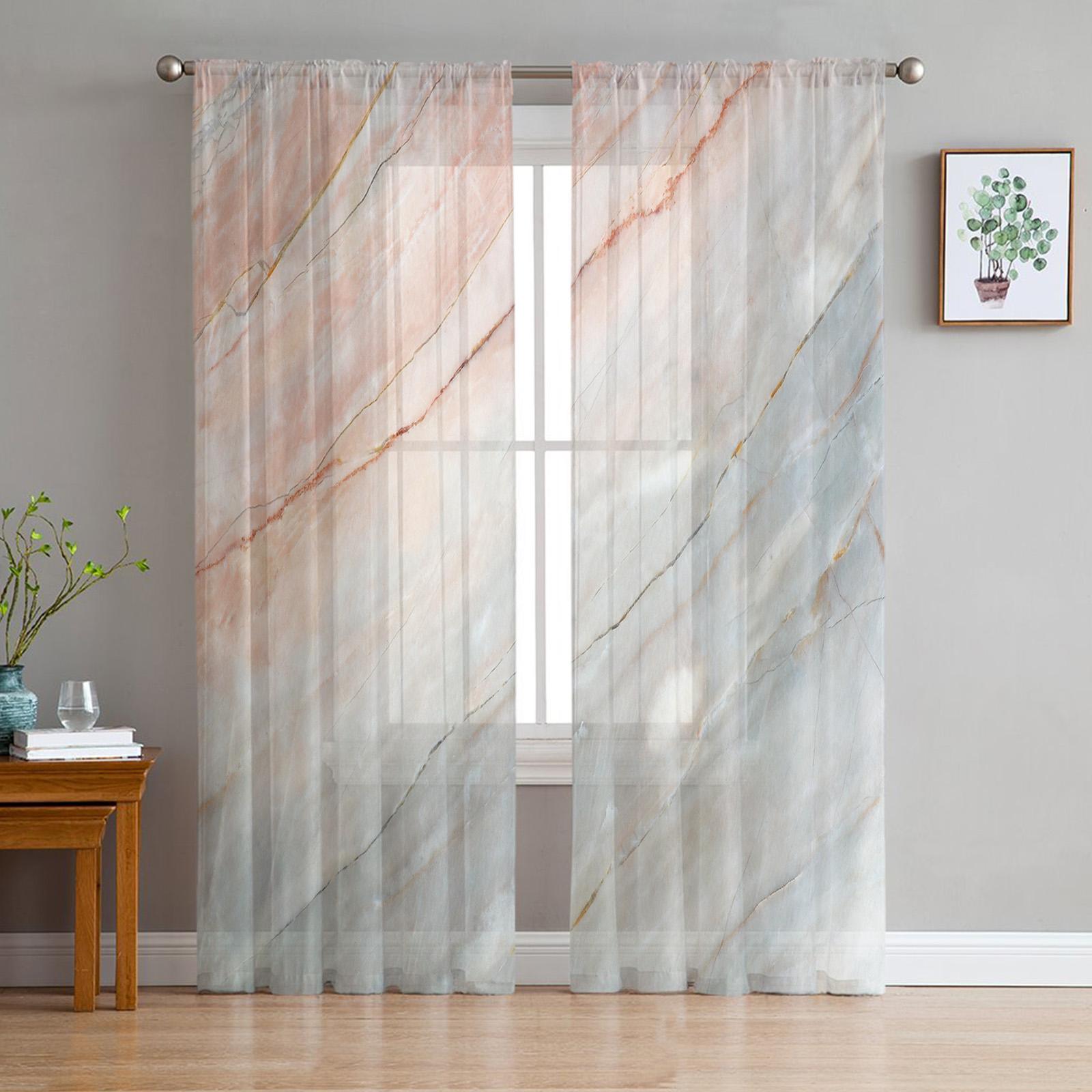 

White And Gold Design Marble Translucent Voile Drape For Living Room Clear Tulle Window Opening Drape For Bedroom Space Accessories Decor 1 PCS W100XH250cm&Grommet Top