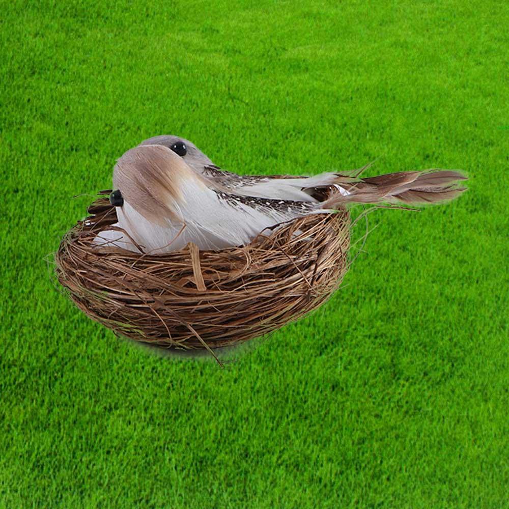 Feathered Realistic Ornaments Figurines Lawn Garden Birds Egg Bird Nest Artificial Birds Home Decor