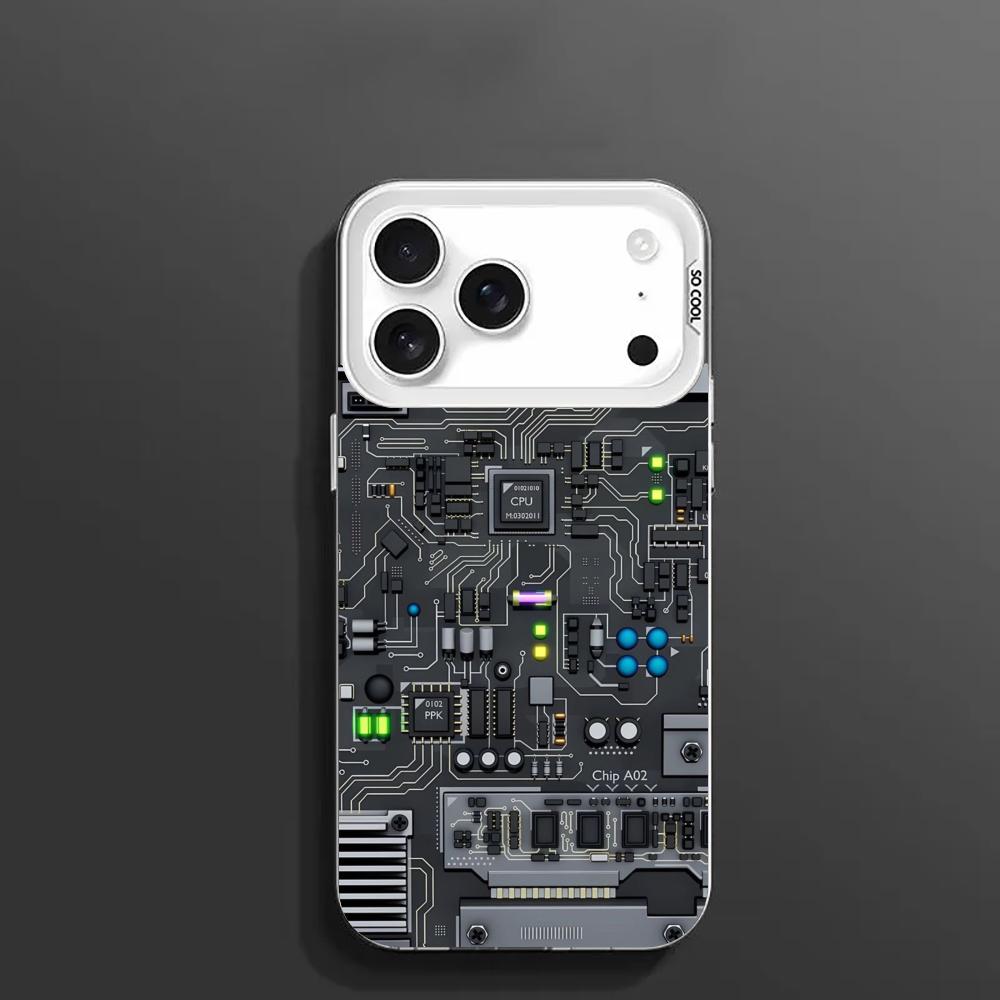 Custodia per telefono con circuito stampato nero per iPhone17 16 15 14 13 12 11 Pro/ Max/Plus cover posteriore antiurto anti-impronta digitale