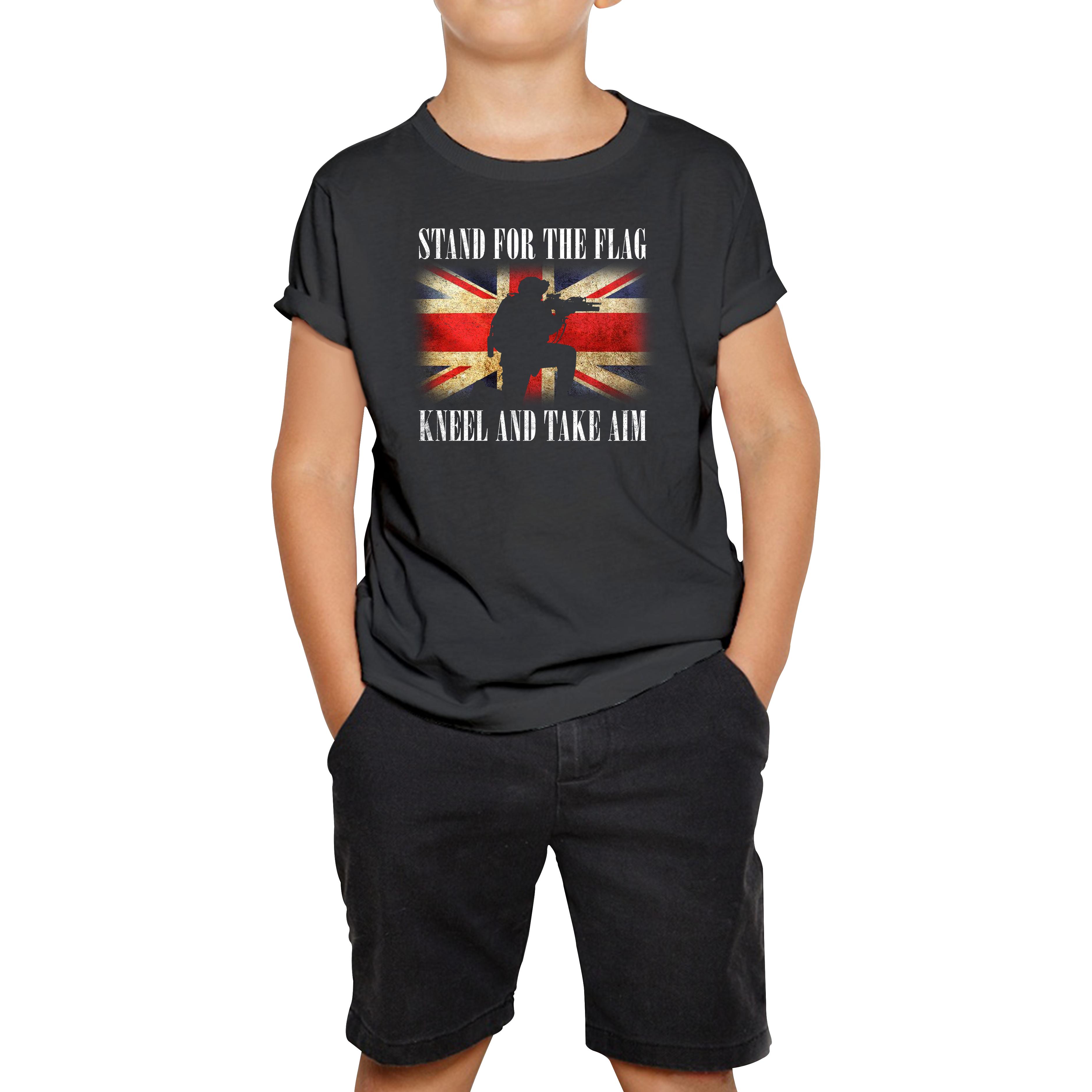 Stand For The Flag Kneel And Take Aim British Veteran Kids T Shirt 140