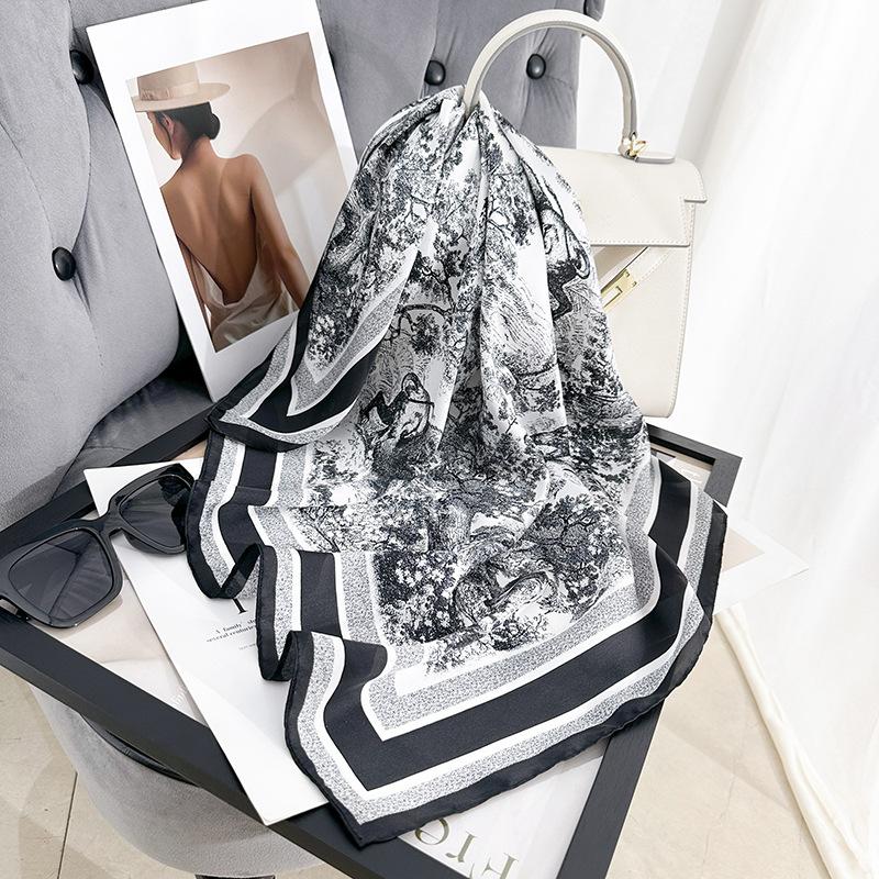 Pastoral printed square scarf retro women's professional wear scarf travel photography fashion matching silk scarf