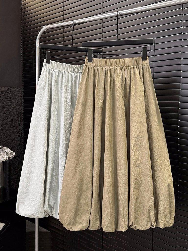 2026 Spring/Summer Women's High-Waisted Elastic Puffy A-Line Lantern Skirt - Loose, Lazy Style