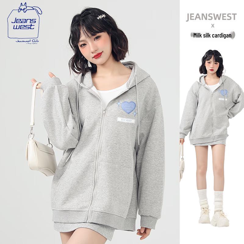 JEANSWEST CLUB Women's Hooded Zip-Up Cardigan Sweatshirt