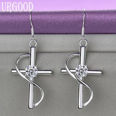 925 Sterling Silber AAA Zirkon Kreuz Ohrringe Party Geschenk Schöner Schmuck