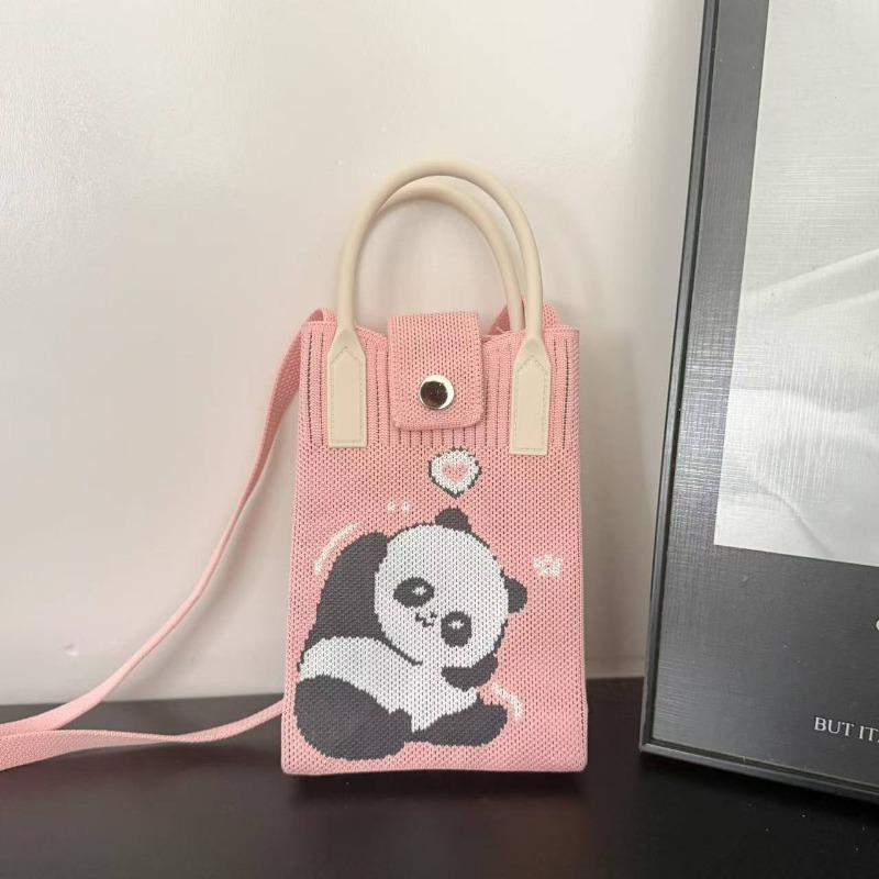 Spring New Mobile Phone Bag Flying Woven Bag Casual Women's Bag Bright Bear Versatile Knitted Bag Dopamine Small