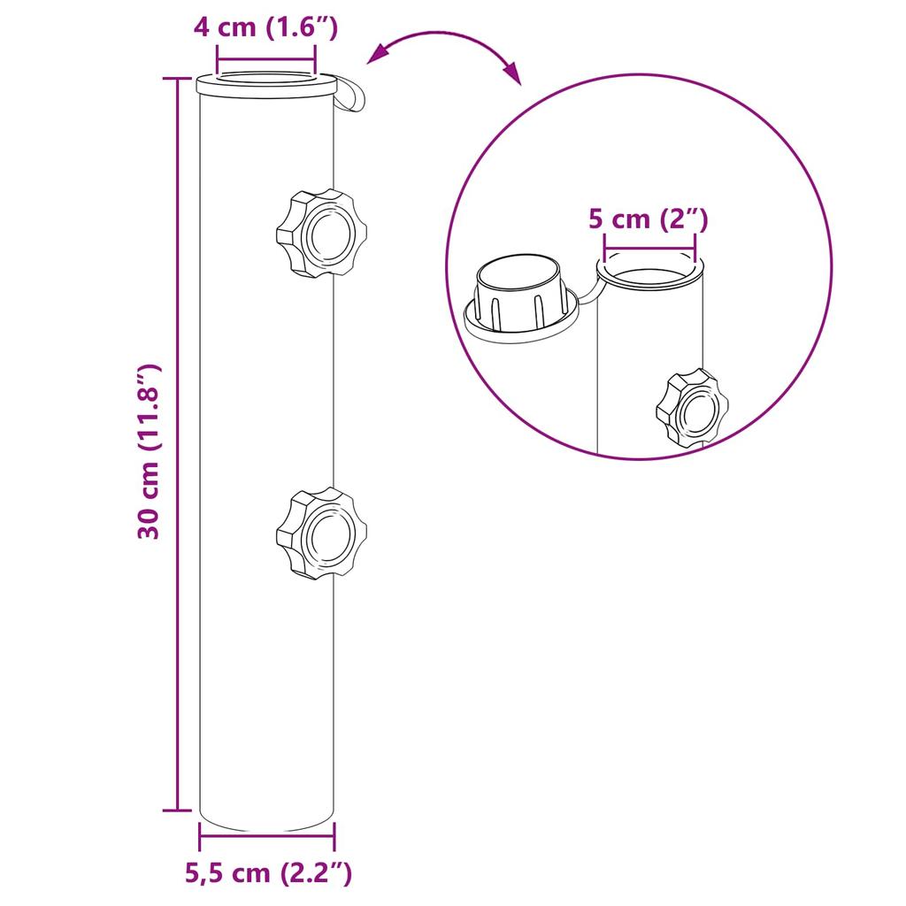 Parasol Base Tube 0.6 Kg Black Iron for 40 50 Mm Pole