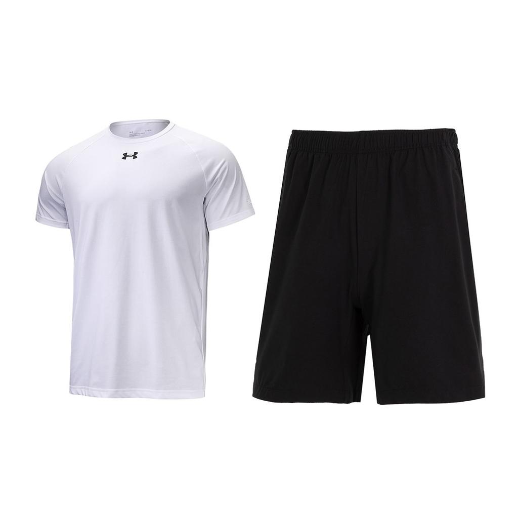 Under Armour Pullover Letter Print Logo Raglan Short Sleeve T-Shirt And Elastic Waist Mid Rise Shorts Casual Sports Set 22500518-100+24500201-001