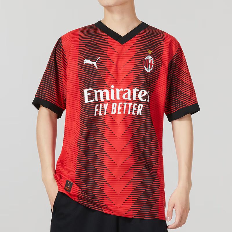 PUMA Letter Logo Print V-Neck Short Sleeve Soccer Jersey Men Tops Red 770382-01