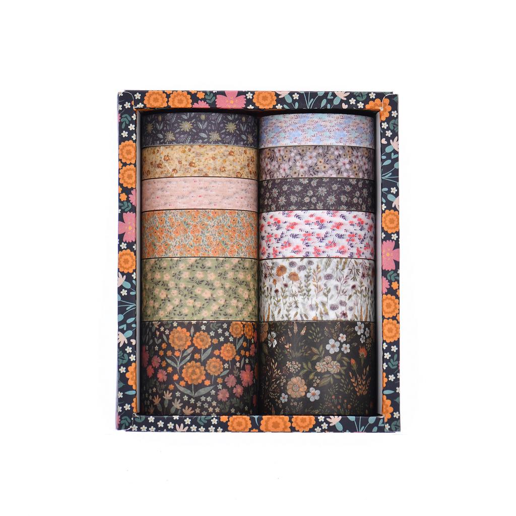 12 Rolls DIY Vintage Floral Colored Decorative Tape Set Masking Tape Notebook Diary Bullet Journaling Wrapping Supplies