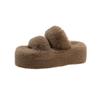Thick bottom heightening fluffy slippers women's outer wear 2025 new autumn and winter fashion muffin plush one-word cotton mop