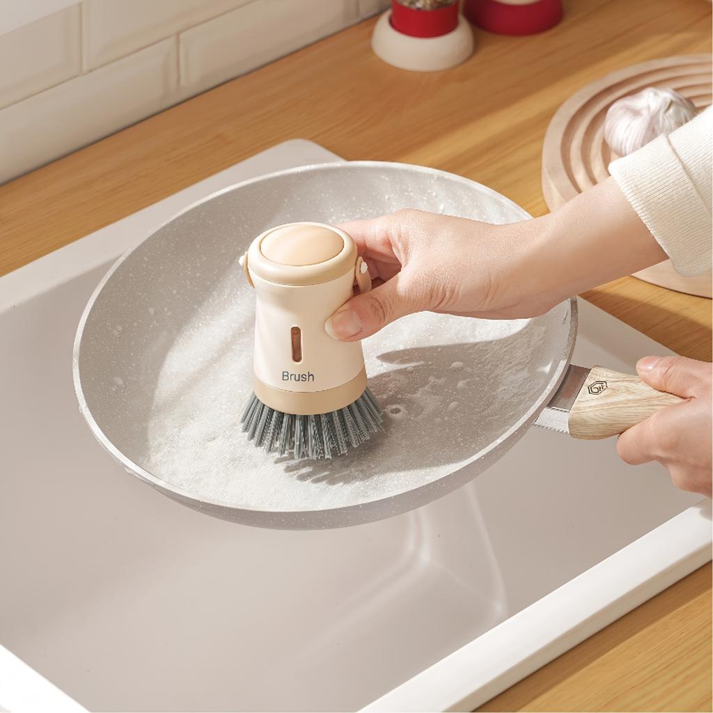1ks Multifunkční kuchyňský kartáč na hrnce s dávkovačem mýdla, Odolný drátěnkový kartáč na dřez a pracovní desku