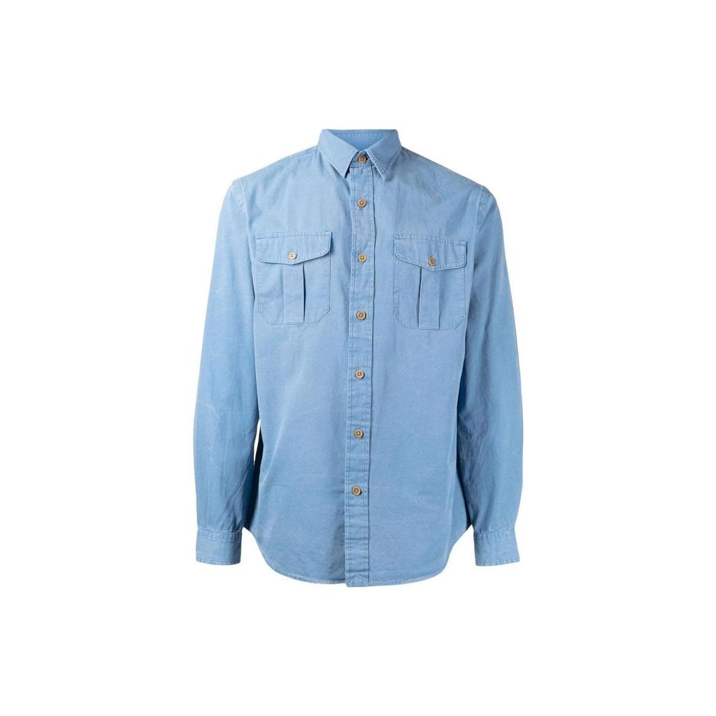 Polo Ralph Lauren Solid Color Polo Collar Long Sleeve Shirt Men shirts Blue 710864176-001
