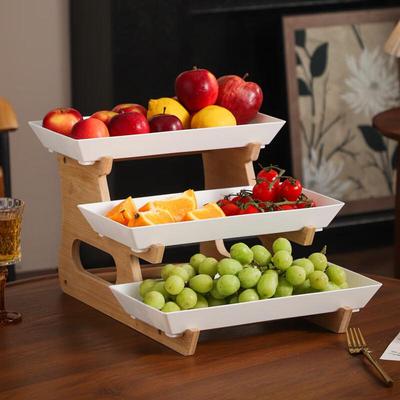 ZISIZ Three-Tier Bamboo Wood Snack & Fruit Platter