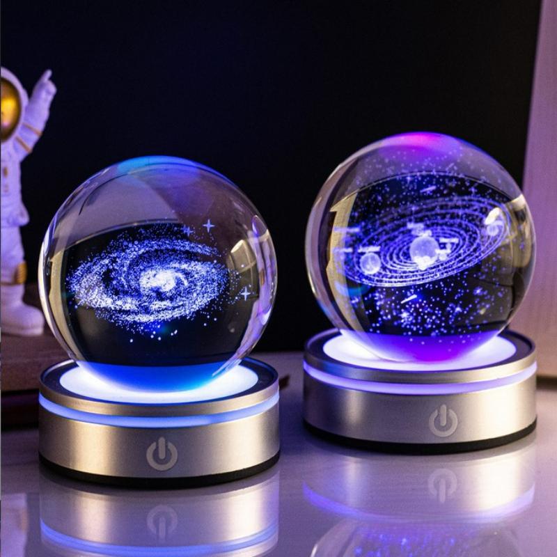 8cm 3D Earth Laser Engraved Crystal Ball Solar System Planet Milky Say Galaxy Globe Glass Sphere Astronomy Gift Home Decoration