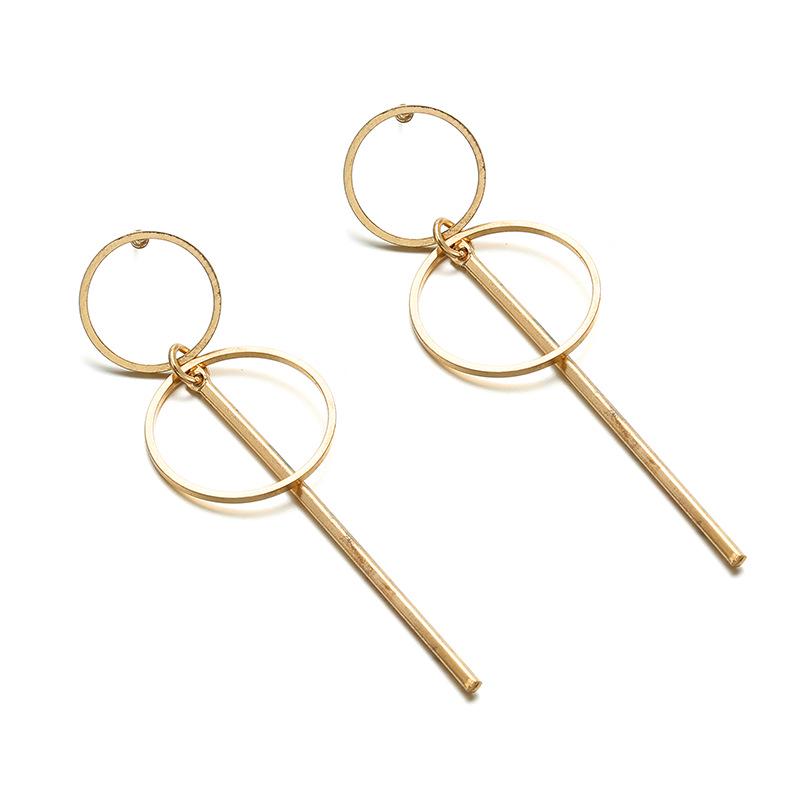 Korean Fashion Geometric Alloy Hoop Earrings - Elegant Long Design