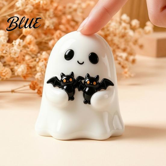Ghost Sculpture for Window Display Halloween Figurine Cute White Statue with Bats Spooky Desk Decor Resin Ornament Home Mantel Tabletop Funny