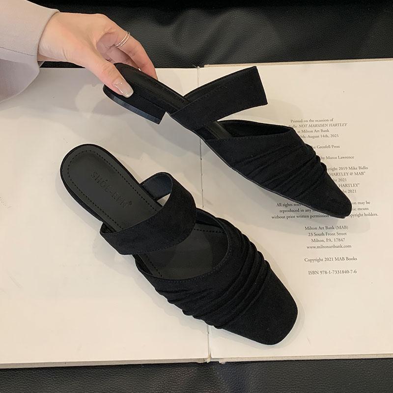 Fashion Fashion Square Toe Ladies Flats Slippers Sandals Shoes Spring Summer Beach Female Slides Women Flats Slippers Mules Shoes