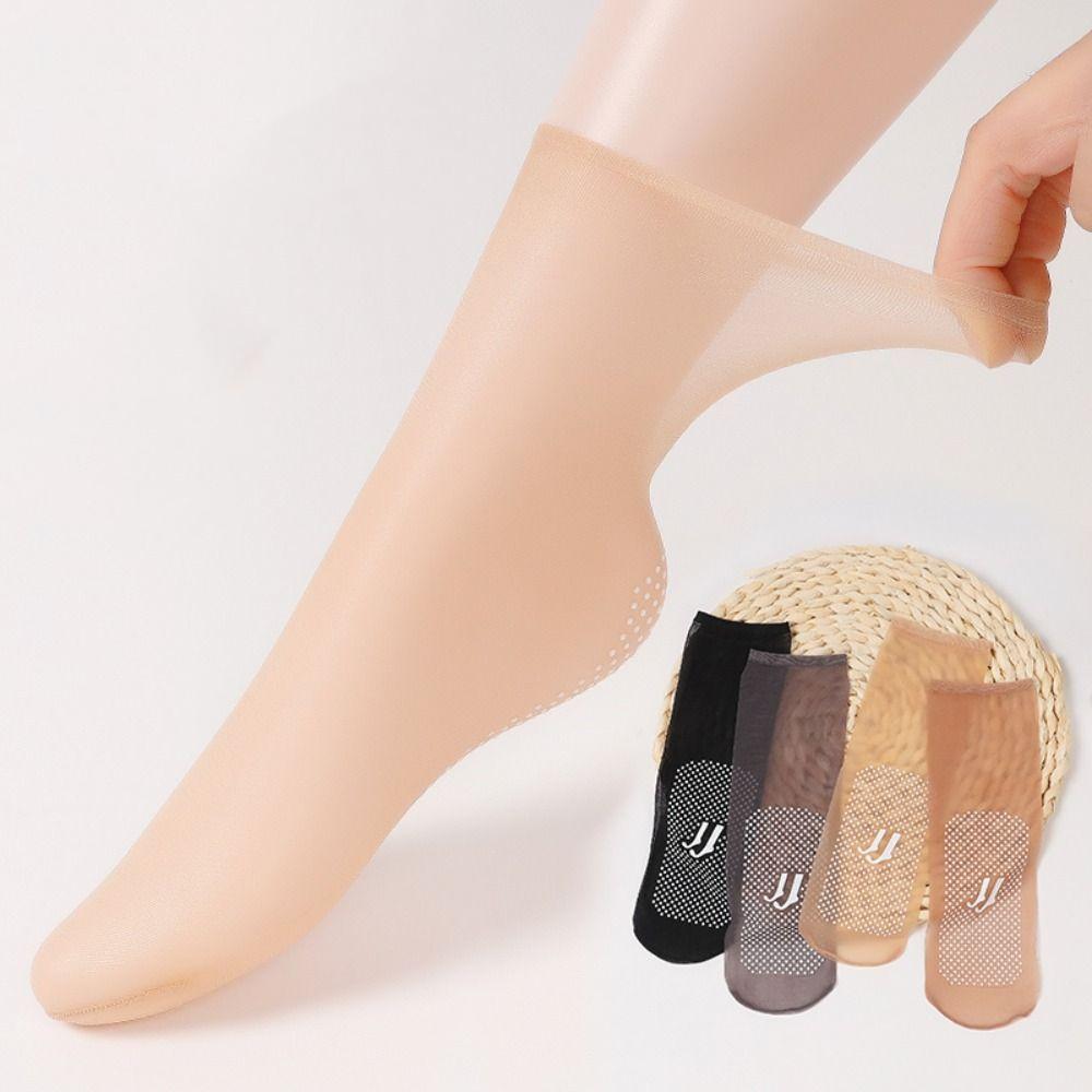 5Pairs Nylon Non-slip Crystal Silk Socks Transparent Women Invisible Socks Soft   Summer