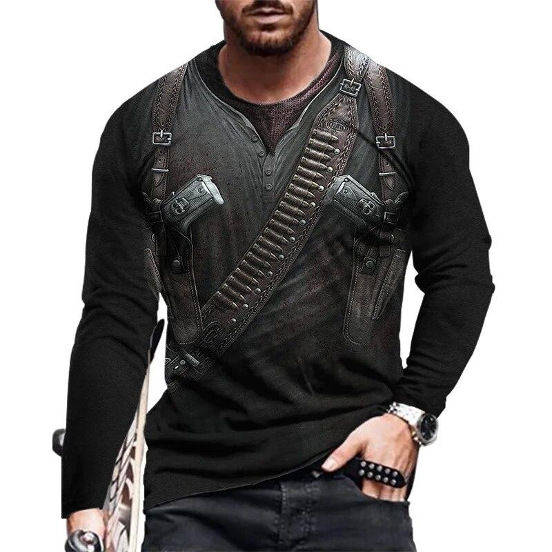Simple Vintage Pattern 3d Print Men's O-Neck T-shirt Casual Long Sleeve Oversized Pullover Fashion T-shirt Men Clothing