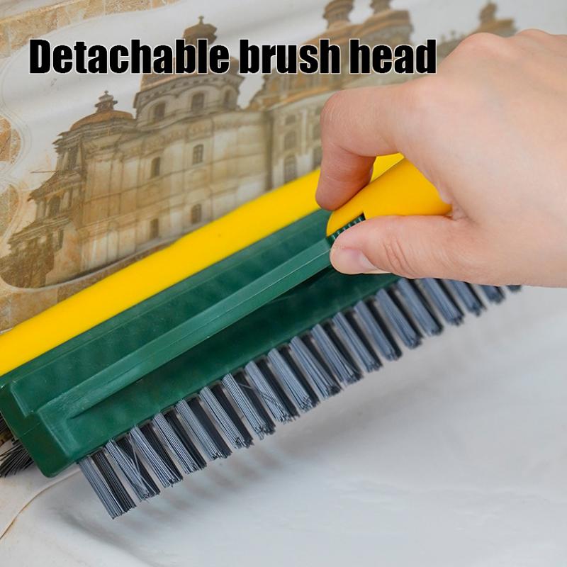 Scrub Brush Tile Cleaner Brush With Scraper With Squeeze 3-Section Adjustable Bathroom Brush With Long Handle V-Shaped Bristles