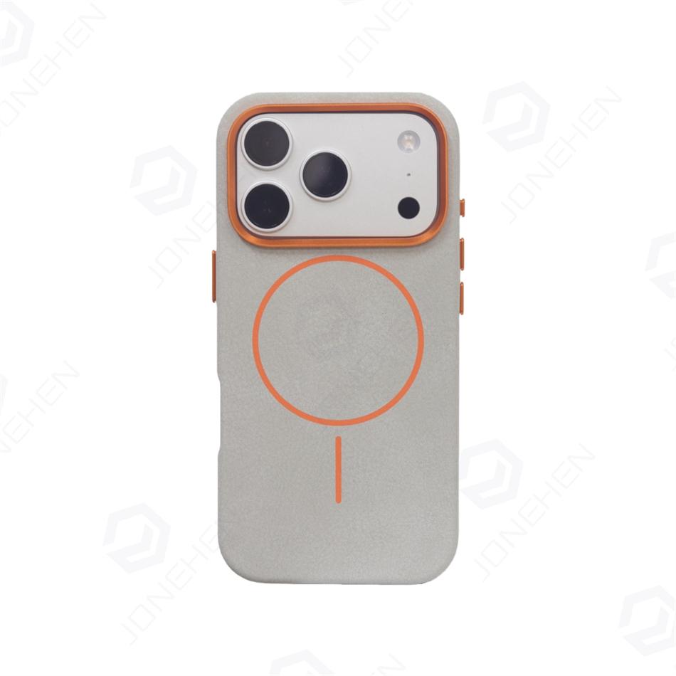 For Premium Leather Magnetic Case for For Iphone 17 Air 16 14 1 13 16 Pro Max Alloy Len Shockproof Skin Texture Scrub Cover
