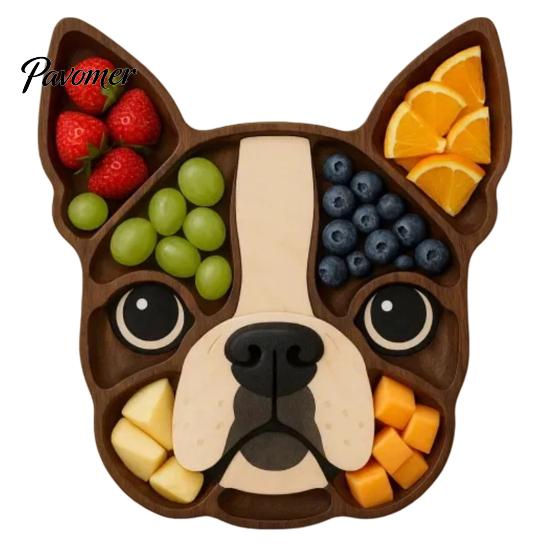 Solid Wood Food Display Wooden Christmas Tree Charcuterie Platter, Animal Shape Serving Tray with Turtle Cat Dog, Fruit Nut Platter Divided