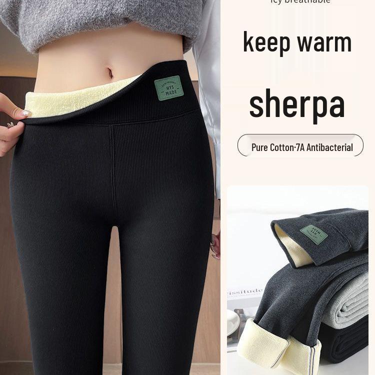 Women's High-Waisted Lambswool Leggings, Fleece-Lined and Thickened for Autumn/Winter, Slimming, Extra Warm, Plus Size, Northeast Style, Cotton Pants