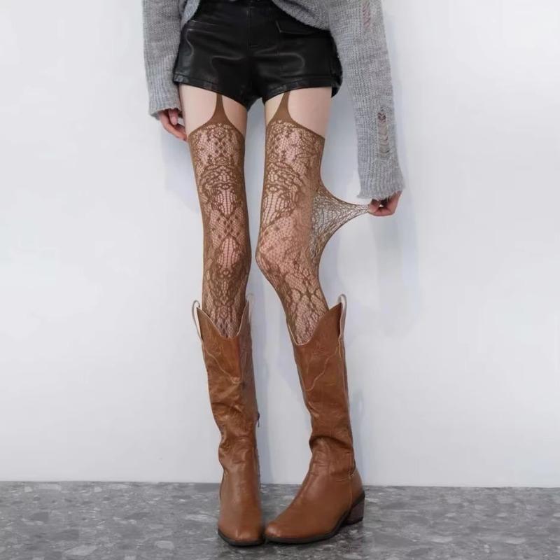 Lolita Sweet Girls Punk Style Floral Tights Colorful Thigh High Stockings Sheer Fishnet Suspender Tights Garter Belt Pantyhose One Size
