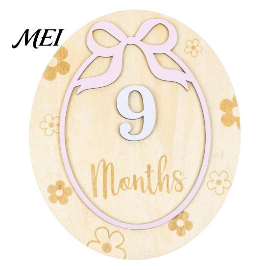 Baby Growth Record Decoration Monthly Milestone Ornaments, Wooden Markers with 3D Bow And Flower Newborn Gift Decoration, Cards for Photos Keepsake