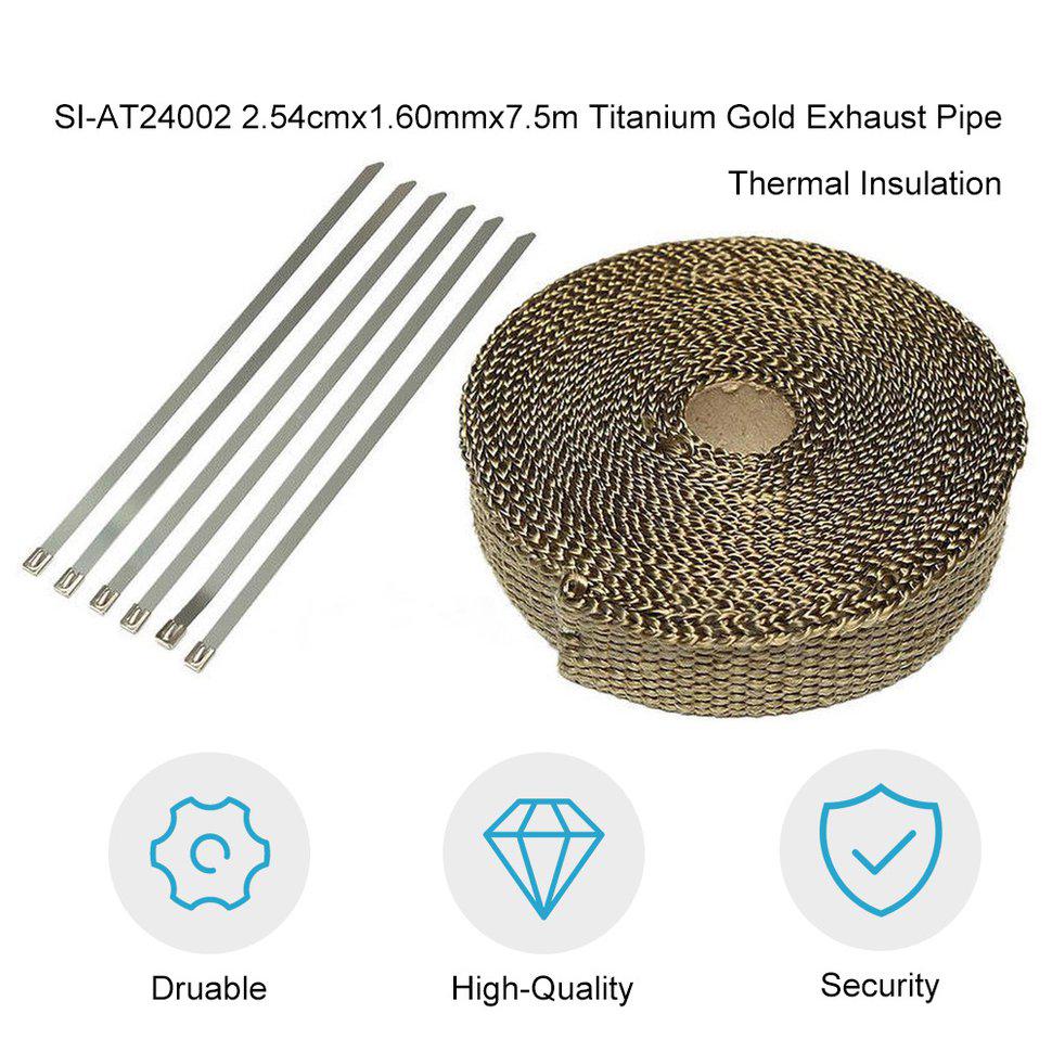 Buy SIAT24002 2.54cmx1.60mmx7.5m Titanium Gold Exhaust Pipe Thermal Insulation at affordable