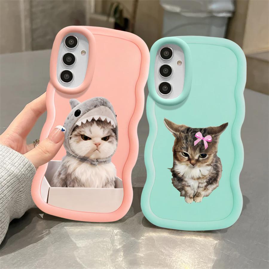 Case for Samsung Galaxy A11 A13 A16 A52 A14 A15 A21s A12 Soft Phone Cover A03 A04 A05 A23 A22 A33 A53 A06 Angry Cat Bow
