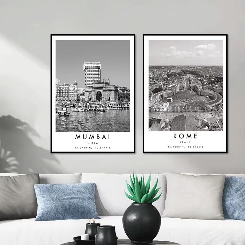 Famous Black and White Cities Verona Rome Punta Cana Florence Berlin Poster Travel Wall Art Canvas Painting Prints Home Decor