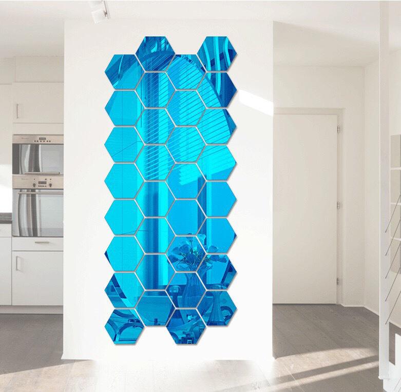 12pcs/set Colored Mirror Wall Sticker Hexagon Art Sticker DIY Decorative Mirror Tiles Sticker SELF Adhesive Household Decoration