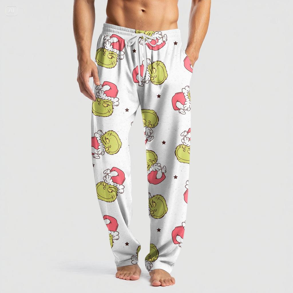 Men's Knitted Fashion Print Pocket Casual Pants Pajama Pants