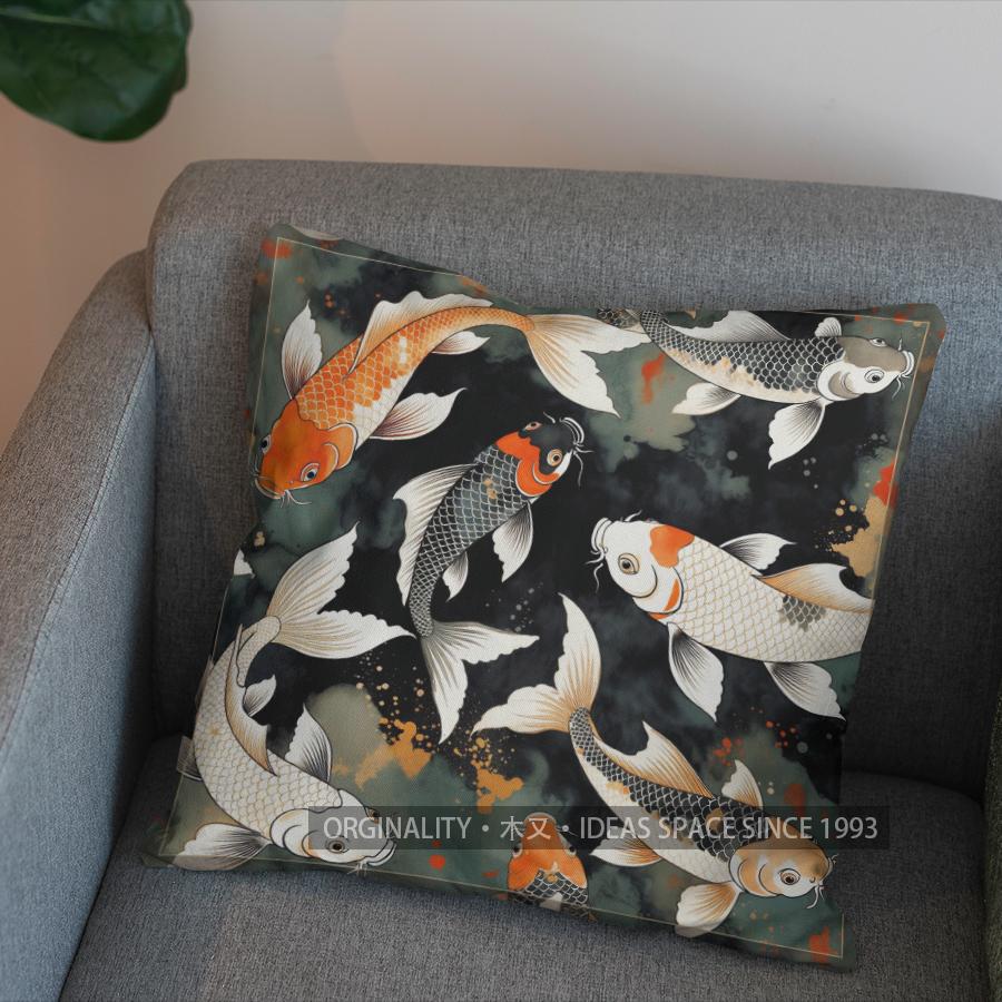 2D Exquisite Koi Fish Pattern Decorative Pillow Pattern Cushion Cover Suitable For Sofa Bedroom Car Pillow Cover