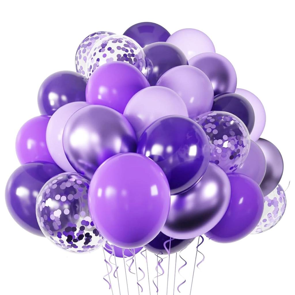 12inch 50pcs purple balloon with confetti latex balloon set, suitable for weddings, birthdays, themed parties, family gatherings
