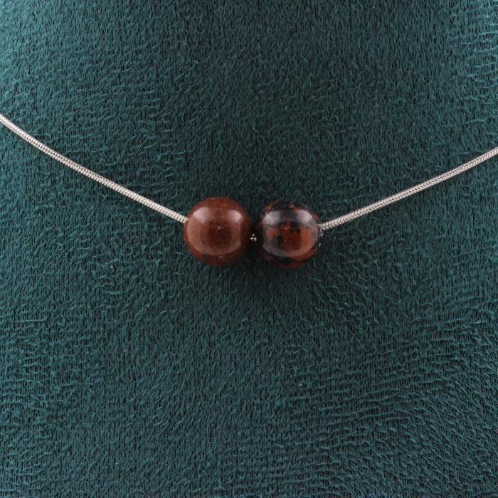 Collier - A Bijoux - Obsidienne mahogany - 2 perles - Acier inoxydable - 45 cm personnalisable