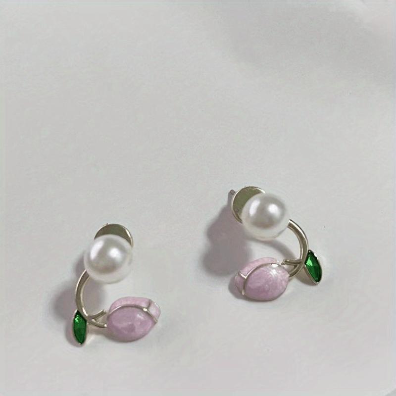 1pc Pink Tulip Flower Stud Earrings – Premium Light Luxury Niche Design, Exquisite Women Jewelry Birthday, Christmas & Halloween