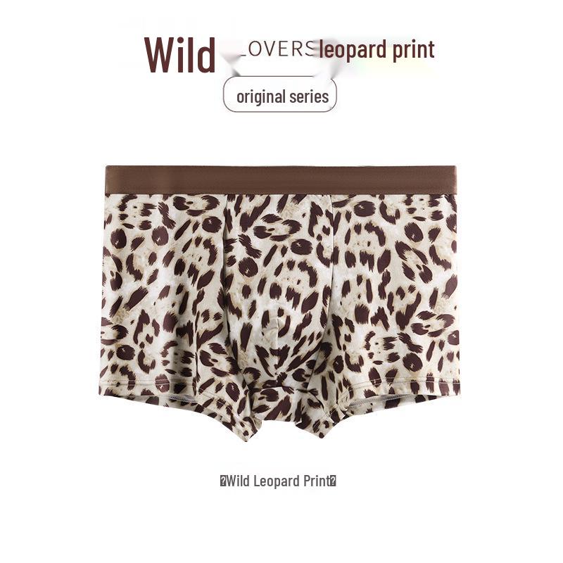 Leopard Print Ice Silk Men's Mid-Waist Boxer Briefs - Comfortable, Stylish, and Sexy for All Seasons