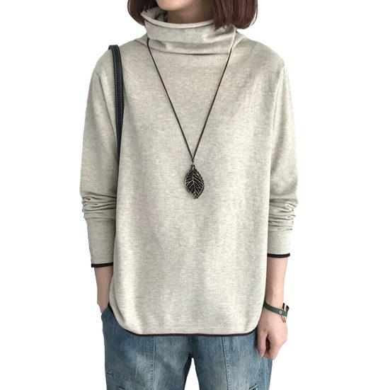 Women Top Stylish Pile Collar Solid Color T-shirts Soft Comfortable Long Sleeve Pullover for Autumn Winter Top
